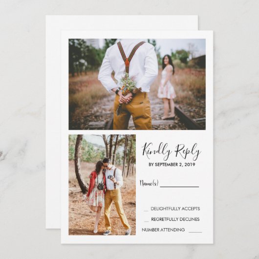 Moderne rustikale Foto Hochzeit RSVP Einladung (Vorne/Hinten)