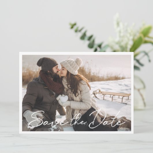 Moderne Rustikale Foto Hochzeit Save The Date (Stehend Vorderseite)