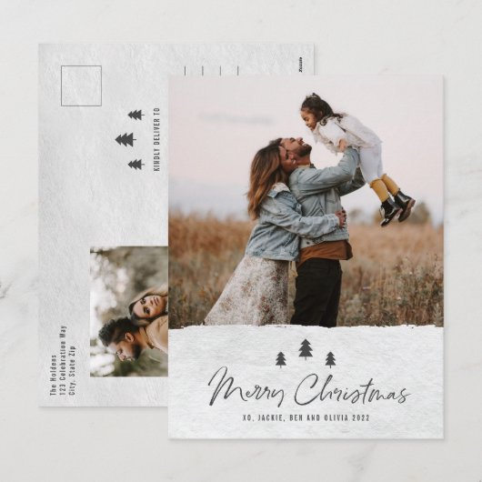 Moderne Rustikale Frohe Weihnachten 2 Foto (Vorne/Hinten)