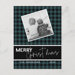 Moderne Rustikale Frohe Weihnachten Karo Foto Postkarte