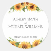 Moderne rustikale Gelbblütenhochzeit Runder Aufkleber (Vorderseite)