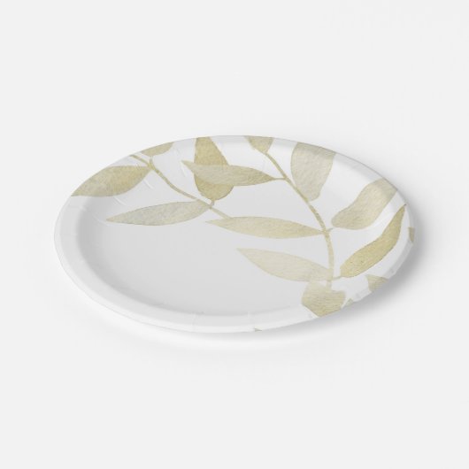 Moderne Rustikale Goldene Blätter Botanische Hochz Pappteller (Schrägansicht)