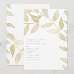 Moderne Rustikale Goldene Goldblätter Botanische H Einladung