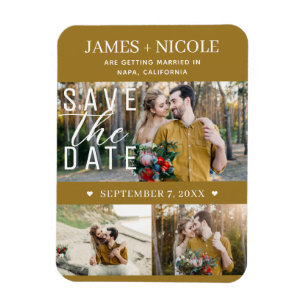 Moderne rustikale goldene Save-the-Date-Hochzeit 3 Magnet