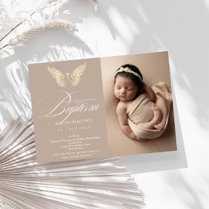 Moderne rustikale Goldtypografie Cross Foto Taufe Einladung