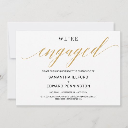 Moderne rustikale Goldtypografie Schriftart Verlob Einladung (Vorderseite)