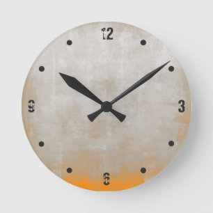 Moderne Rustikale Grau Orange Abstrakt Runde Wanduhr
