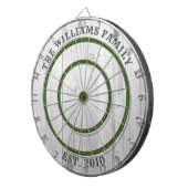 Moderne rustikale graue Barnholz-Familie Name Dart Dartscheibe (Vorderseite rechts)