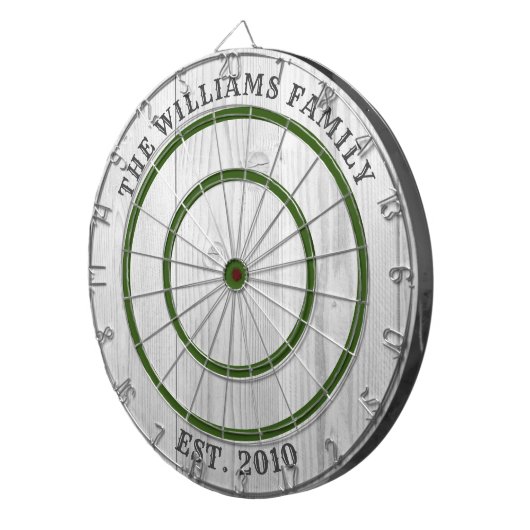 Moderne rustikale graue Barnholz-Familie Name Dart Dartscheibe (Vorderseite rechts)