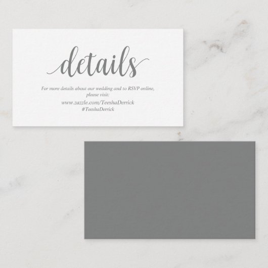 Moderne rustikale, graue Farbe, Details zur Hochze Begleitkarte (Vorne/Hinten)