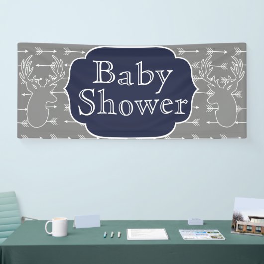 Moderne rustikale Graue Hirsche und weiße Pfeile Banner (Messe)