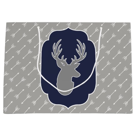 Moderne rustikale Graue Hirsche und weiße Pfeile Große Geschenktüte (Vorderseite)