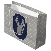 Moderne rustikale Graue Hirsche und weiße Pfeile Große Geschenktüte (Vorderseite Schrägansicht)