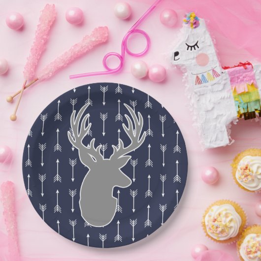 Moderne rustikale Graue Hirsche und weiße Pfeile Pappteller (Party)