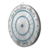 Moderne Rustikale Graue Holzfamilie Dartscheibe (Vorderseite rechts)