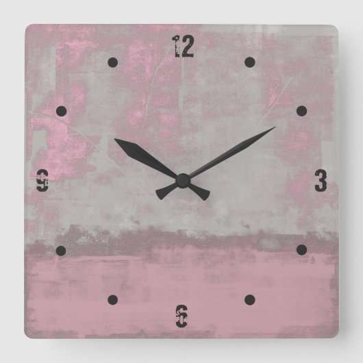 Moderne rustikale, graue Mallow pink abstrakt Quadratische Wanduhr (Vorderseite)