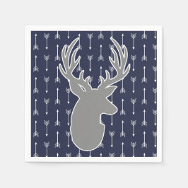 Moderne, rustikale Graue und Navy Deer & White Arr Serviette