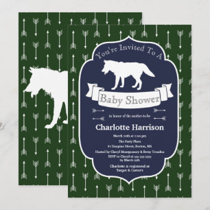 Moderne rustikale Green & Blue Wolf Arrows Baby Du Einladung