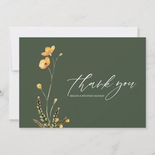 Moderne rustikale grüne Minimalistische Hochzeit Dankeskarte (Vorderseite)