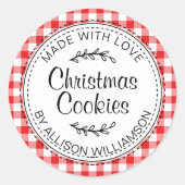 Moderne rustikale hausgemachte Weihnachtskekse Rot Runder Aufkleber (Vorderseite)