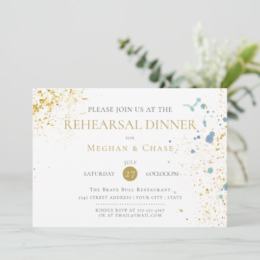 Moderne rustikale, hellblaue Spritzer Einladung (Stehend Vorderseite)