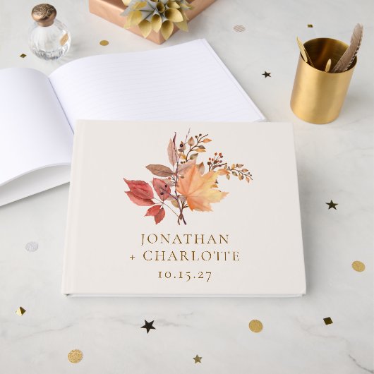 Moderne Rustikale Herbst Boho Blumenhochzeit Gästebuch (Vorderseite Offen)