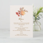Moderne Rustikale Herbst-Boho-Blumenhochzeit Menükarte (Stehend Vorderseite)
