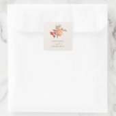 Moderne Rustikale Herbst-Boho-Blumenhochzeit Quadratischer Aufkleber (Tasche)
