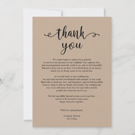 Moderne Rustikale Hochzeit Danke, Brown Kraft Card Dankeskarte (Vorderseite)
