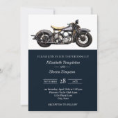 Moderne Rustikale Hochzeit der Marine mit Motorrad Einladung (Vorderseite)