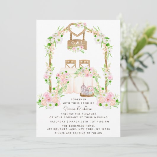 Moderne rustikale Hochzeit im Freien Einladung (Stehend Vorderseite)