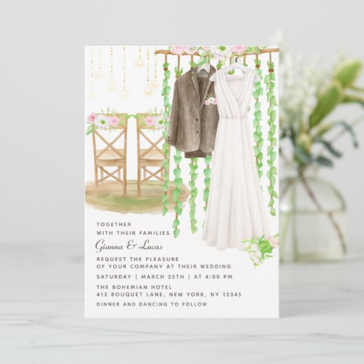 Moderne rustikale Hochzeit im Freien Einladung (Stehend Vorderseite)