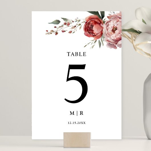 Moderne Rustikale Hochzeit in Burgund Tischnummer