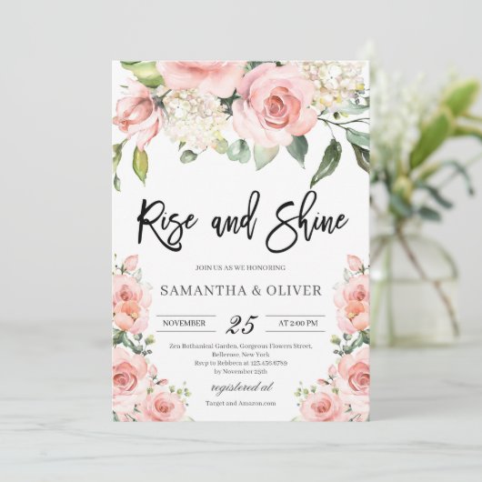 Moderne rustikale Hochzeit in Rosa Einladung (Stehend Vorderseite)