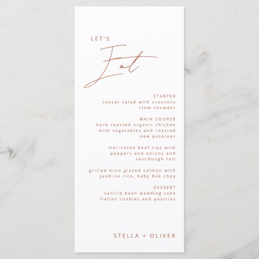 Moderne rustikale Hochzeit Menükarte (Vorderseite)