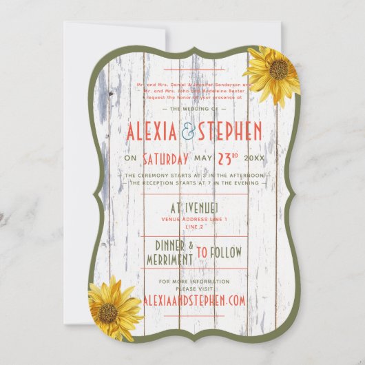 Moderne Rustikale Hochzeit mit Boho Sunflower Einladung (Vorderseite)