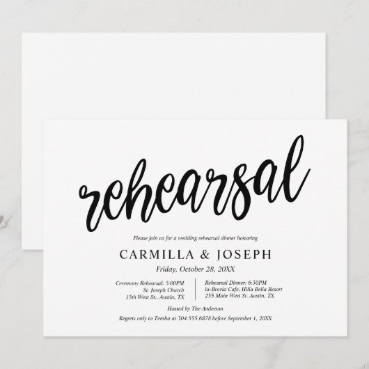 Moderne Rustikale, Hochzeit-Probe und Abendessen Einladung (Vorne/Hinten)