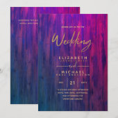 Moderne rustikale Hochzeiten mit Lila Gold Einladung (Vorne/Hinten)