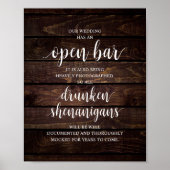 Moderne Rustikale Hochzeits-Open-Bar-Betrunkene-Sc Poster (Vorne)