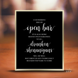 Moderne Rustikale Hochzeits-Open-Bar-Betrunkene-Sc Poster