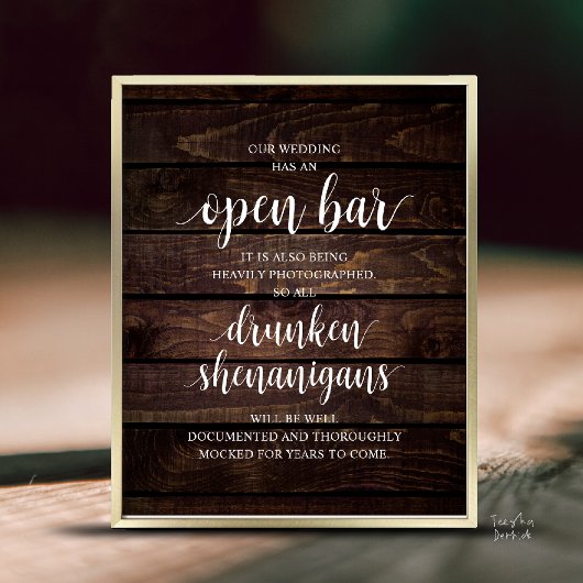 Moderne Rustikale Hochzeits-Open-Bar-Betrunkene-Sc Poster