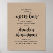 Moderne Rustikale Hochzeits-Open-Bar-Betrunkenen-U Poster (Vorne)