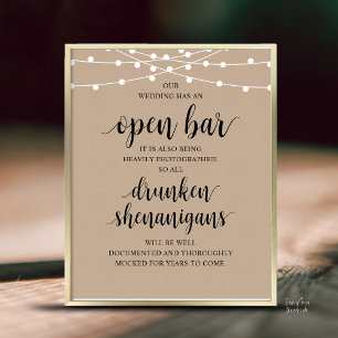 Moderne Rustikale Hochzeits-Open-Bar-Betrunkenen-U Poster