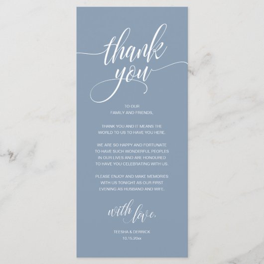 Moderne rustikale Hochzeitsempfehlung Danke Karte (Vorderseite)