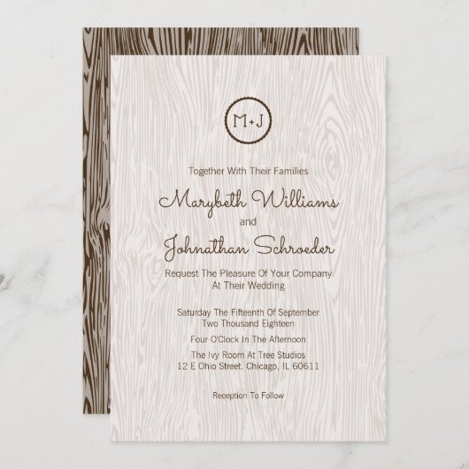 Moderne Rustikale Hochzeitskarte für Holz Einladung (Vorne/Hinten)