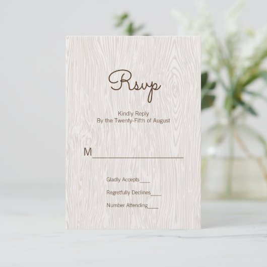 Moderne Rustikale Hochzeitskarte für Holz RSVP Karte (Stehend Vorderseite)