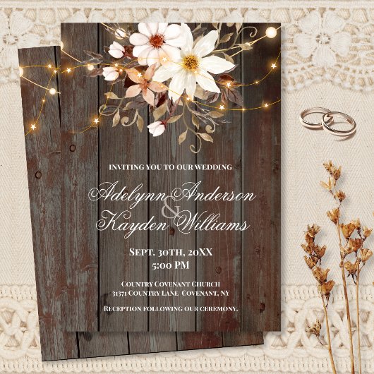Moderne Rustikale Holz Blumenlichter Hochzeit Einladung