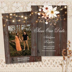 Moderne Rustikale Holz Blumige Lichter Hochzeit Save The Date