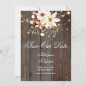 Moderne Rustikale Holz Blumige Lichter Hochzeit Save The Date (Vorderseite)