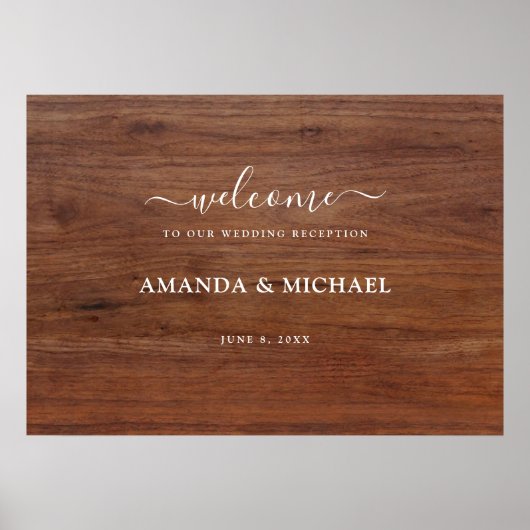 Moderne rustikale Holz-Look Hochzeitsempfehlung wi Poster (Vorne)